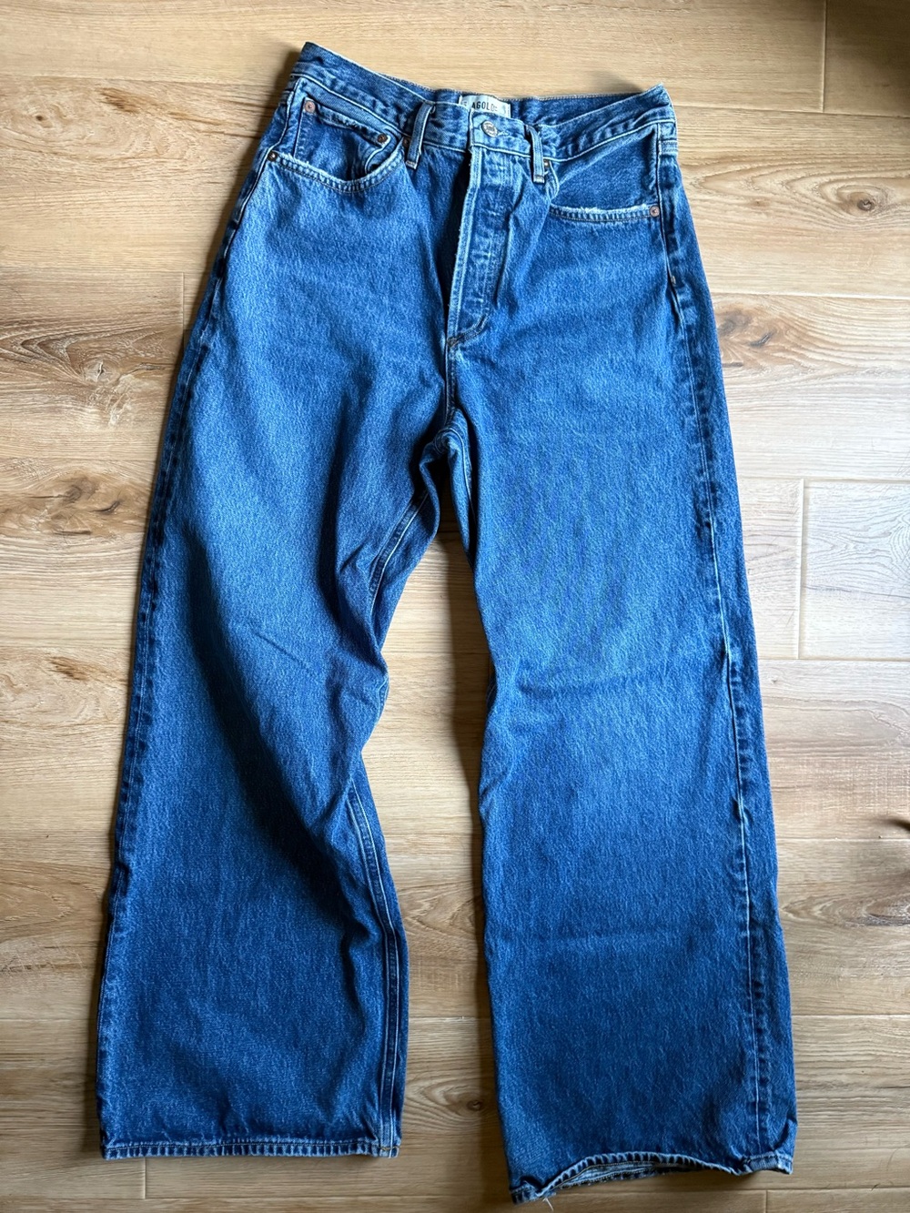 Agolde High Rise Wide-Leg Jeans in Classic Blue Denim